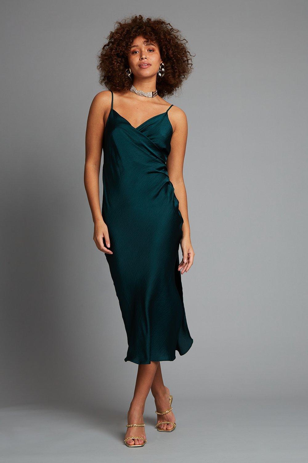 Green Satin Slip Dress | Dorothy Perkins UK